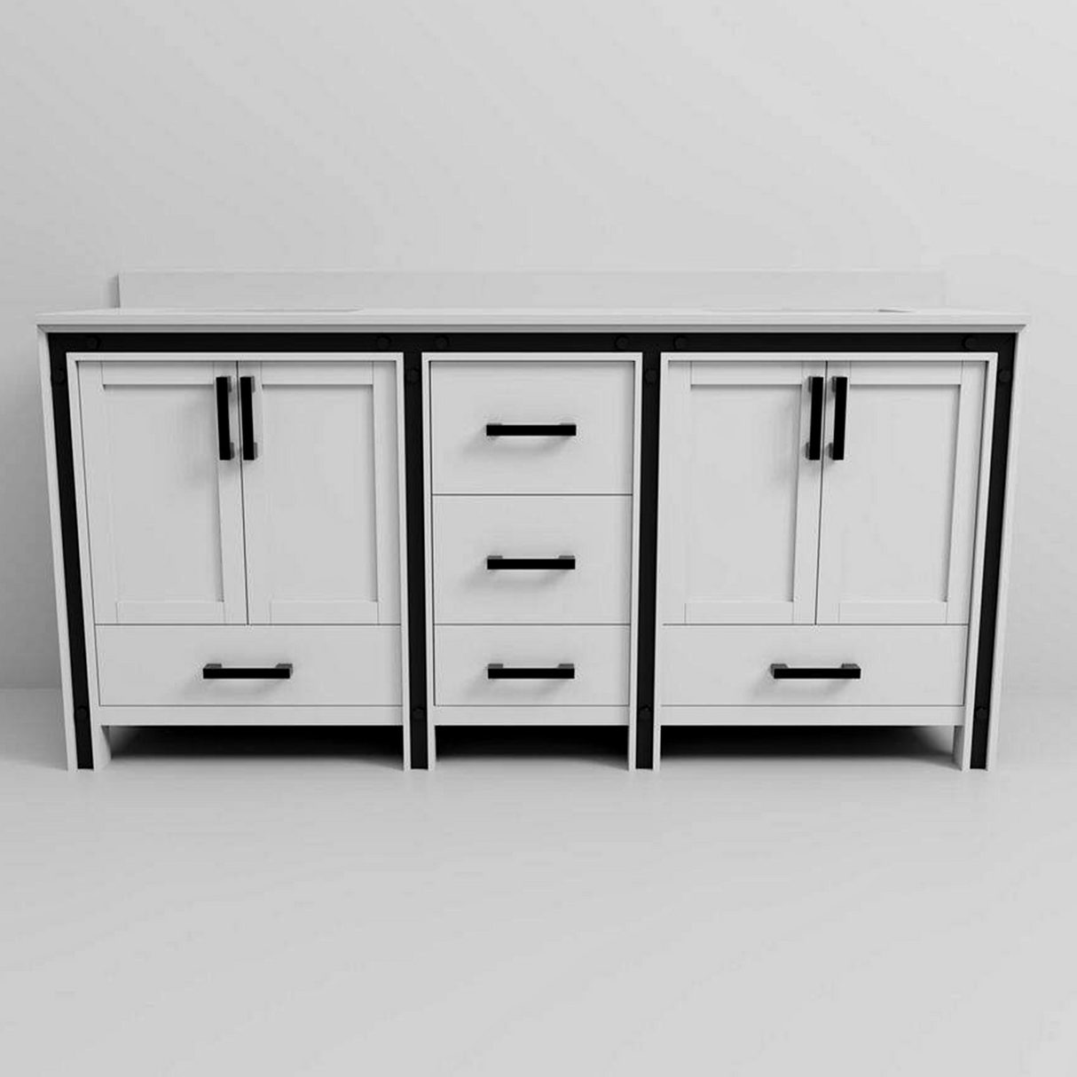 Ziva 72 in. Freestanding Bathroom Vanity With Double Integrated Ceramic Sink, White Cultured Marble Top