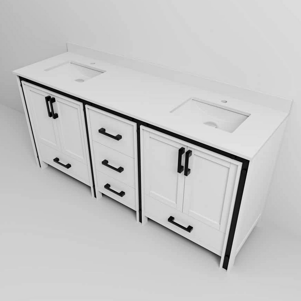 Ziva 72 in. Freestanding Bathroom Vanity With Double Integrated Ceramic Sink, White Cultured Marble Top