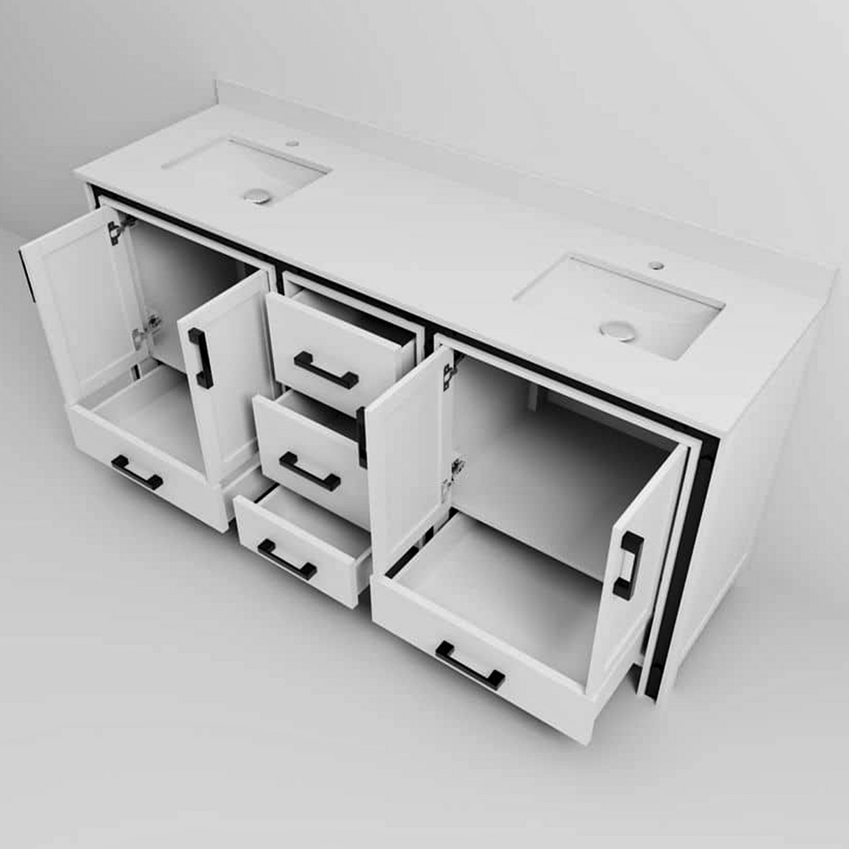 Ziva 72 in. Freestanding Bathroom Vanity With Double Integrated Ceramic Sink, White Cultured Marble Top