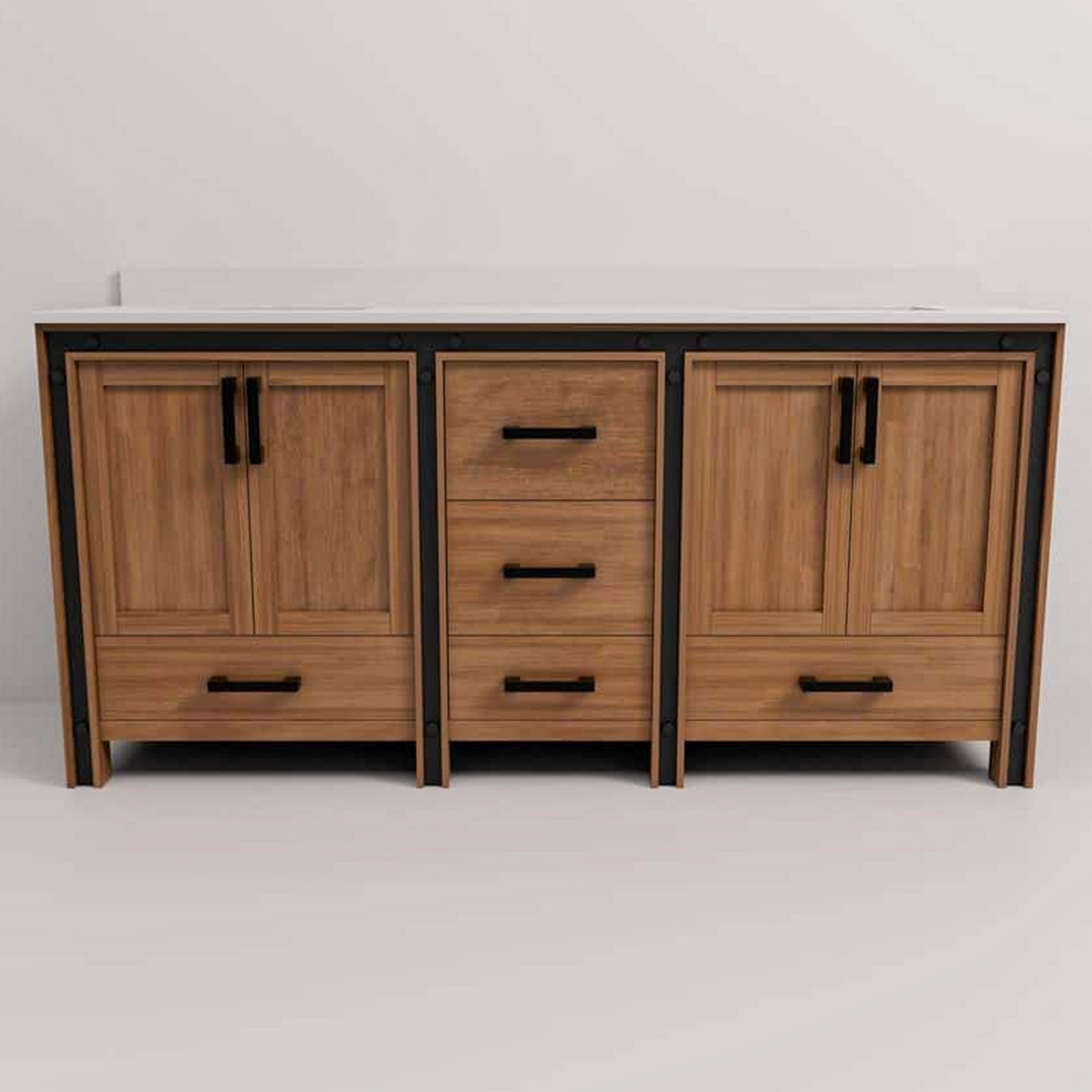 Ziva 72 in. Freestanding Bathroom Vanity With Double Integrated Ceramic Sink, White Cultured Marble Top