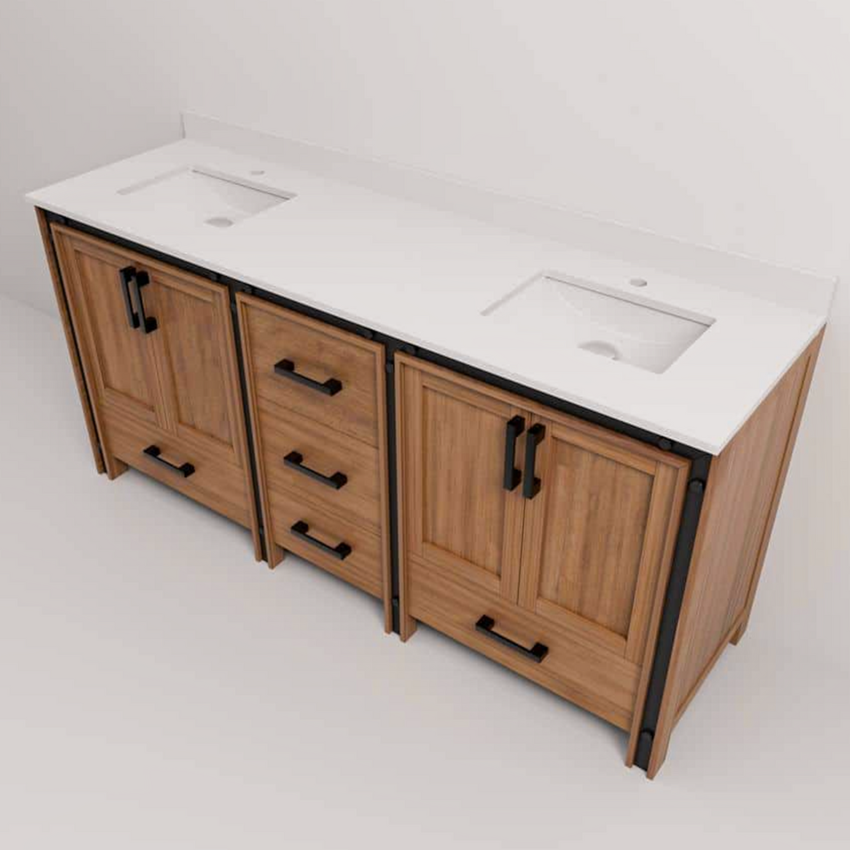 Ziva 72 in. Freestanding Bathroom Vanity With Double Integrated Ceramic Sink, White Cultured Marble Top