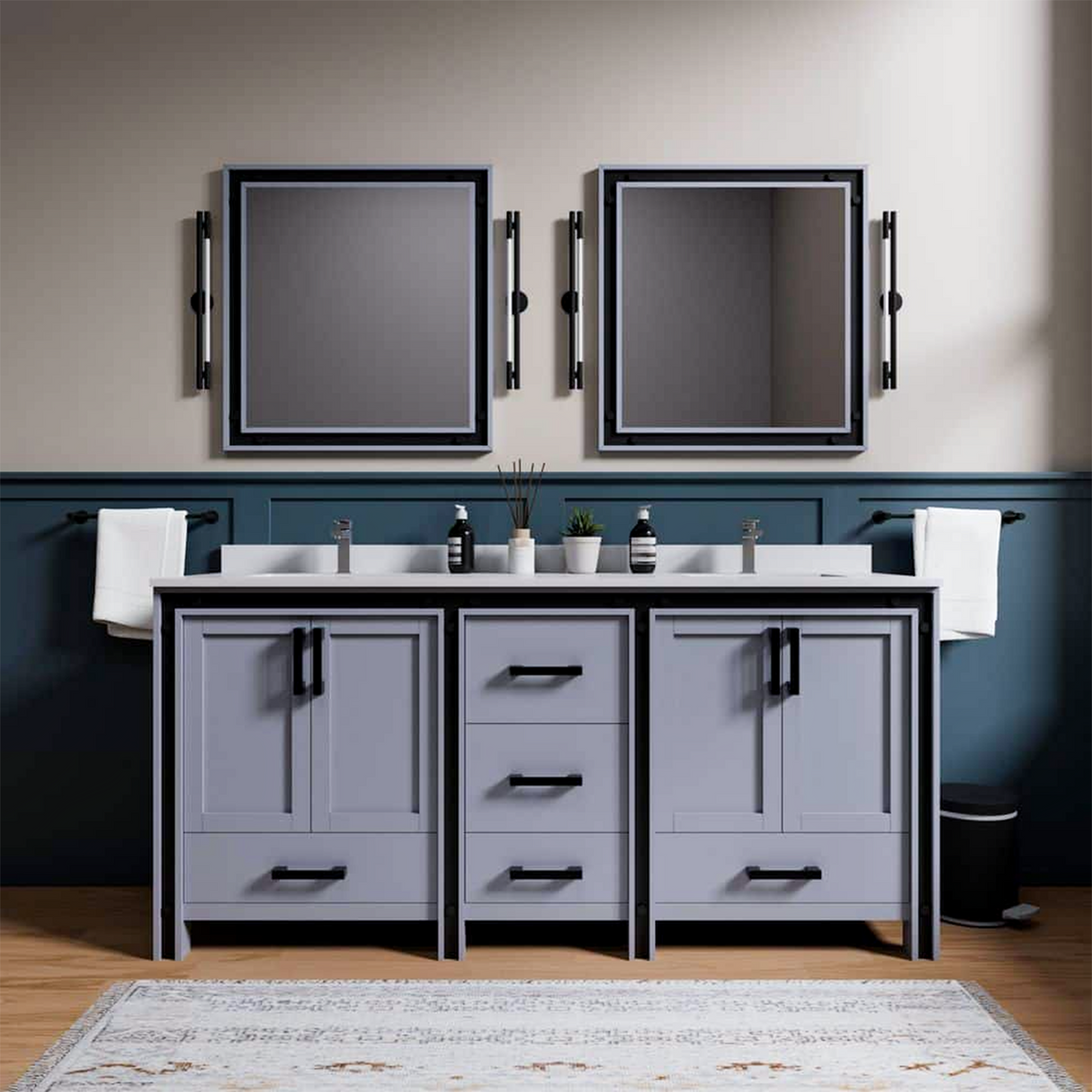 Ziva 72 in. Freestanding Bathroom Vanity With Double Integrated Ceramic Sink, White Cultured Marble Top
