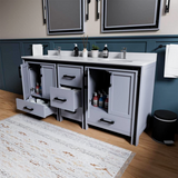 Ziva 72 in. Freestanding Bathroom Vanity With Double Integrated Ceramic Sink, White Cultured Marble Top