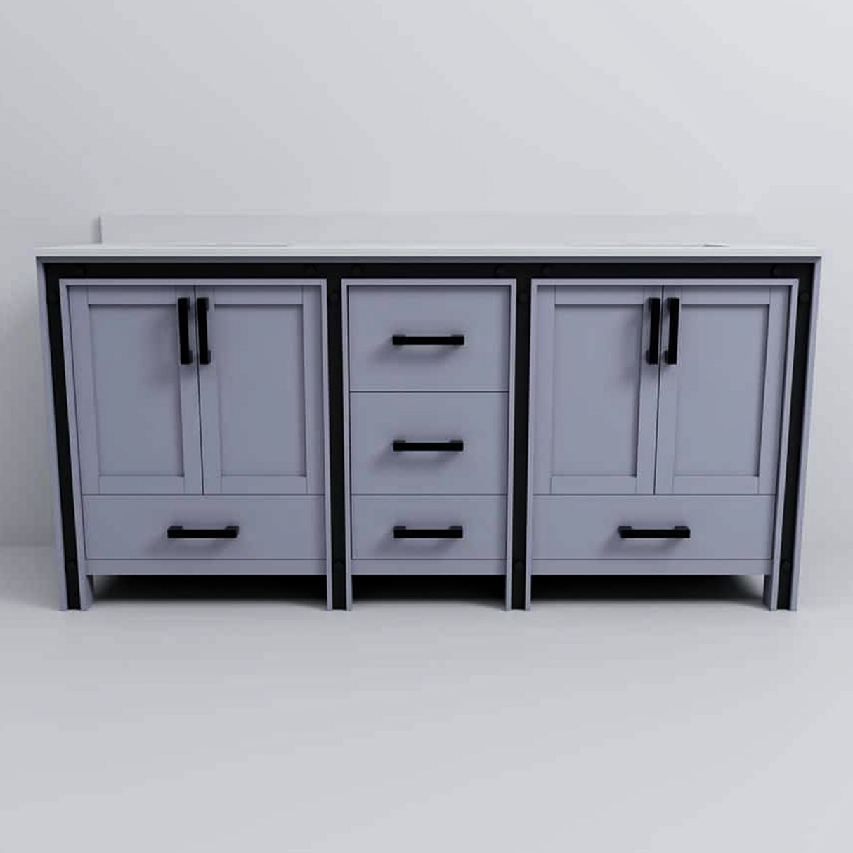 Ziva 72 in. Freestanding Bathroom Vanity With Double Integrated Ceramic Sink, White Cultured Marble Top