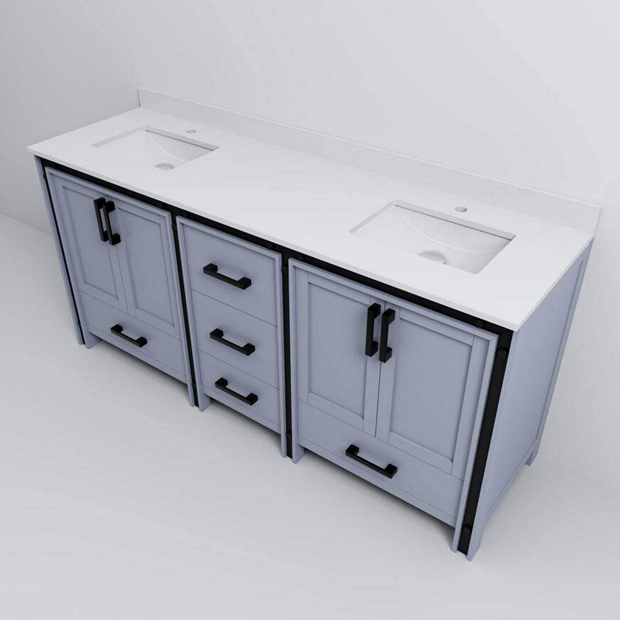 Ziva 72 in. Freestanding Bathroom Vanity With Double Integrated Ceramic Sink, White Cultured Marble Top