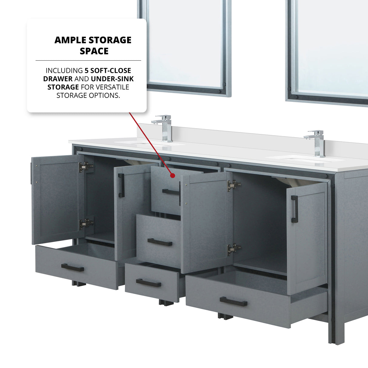 Ziva 80 in. Freestanding Bathroom Vanity With Double Integrated Ceramic Sink, White Cultured Marble Top