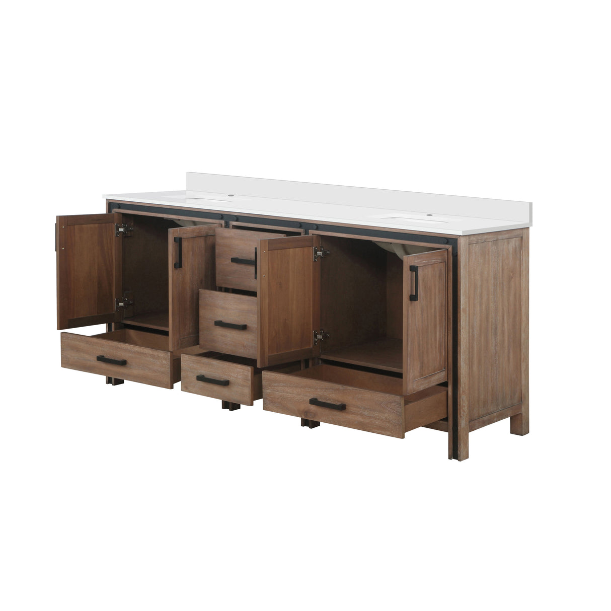 Ziva 80 in. Freestanding Bathroom Vanity With Double Integrated Ceramic Sink, White Cultured Marble Top