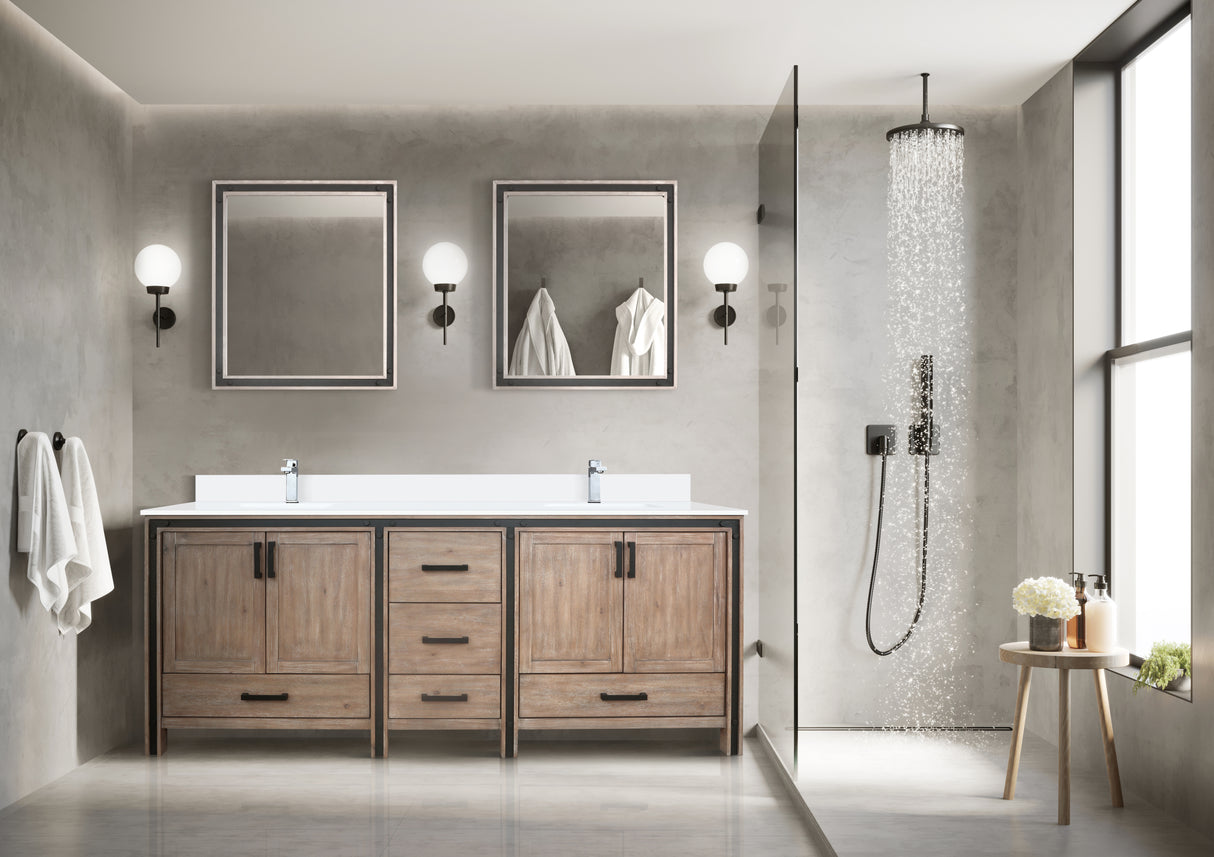 Ziva 80 in. Freestanding Bathroom Vanity With Double Integrated Ceramic Sink, White Cultured Marble Top