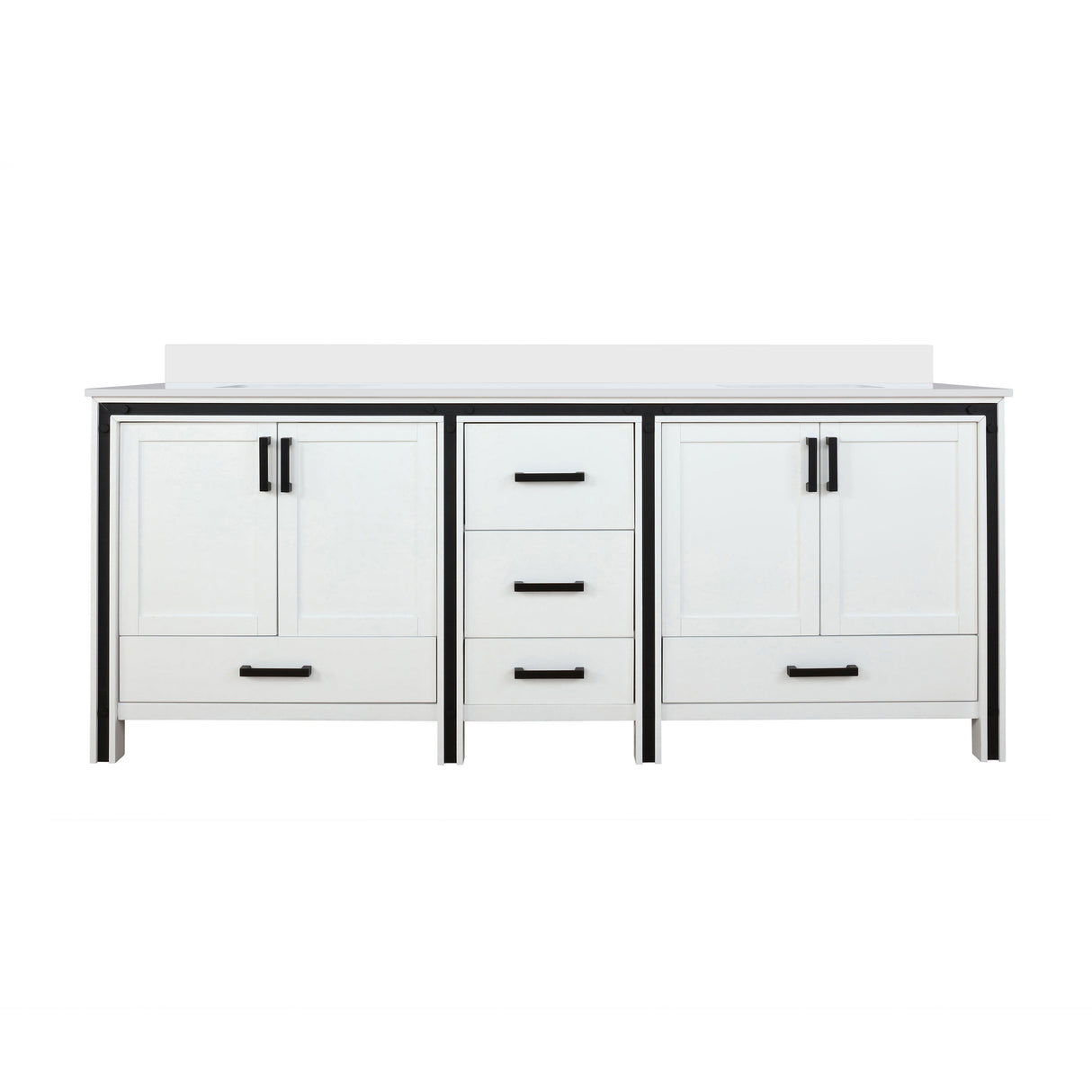 Ziva Freestanding 84 in. Freestanding Bathroom Vanity With Double Integrated Ceramic Sink, White Cultured Marble Top