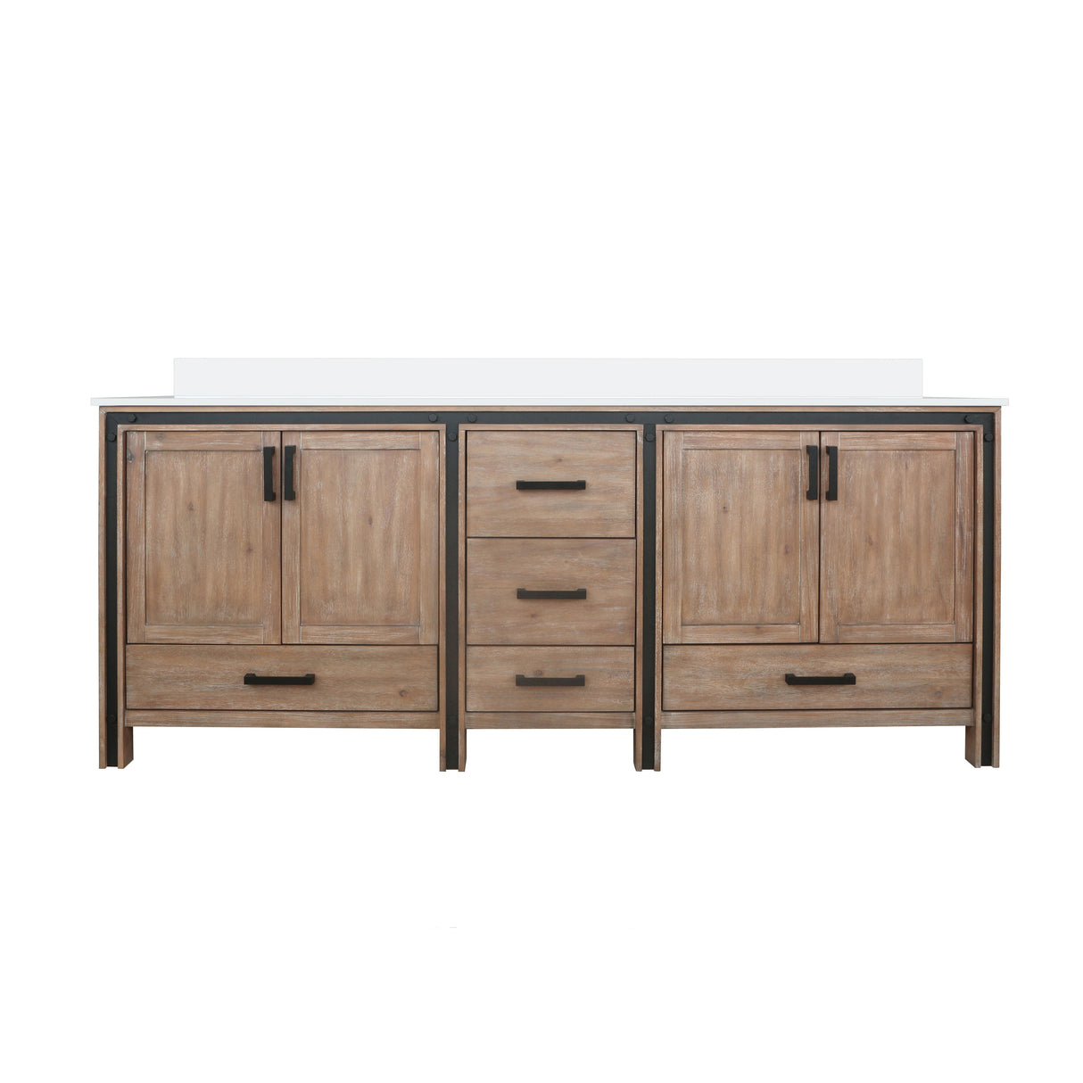 Ziva Freestanding 84 in. Freestanding Bathroom Vanity With Double Integrated Ceramic Sink, White Cultured Marble Top