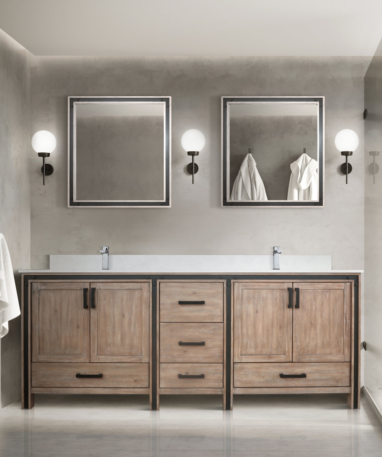 Ziva Freestanding 84 in. Freestanding Bathroom Vanity With Double Integrated Ceramic Sink, White Cultured Marble Top