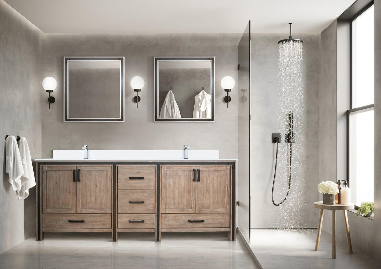 Ziva Freestanding 84 in. Freestanding Bathroom Vanity With Double Integrated Ceramic Sink, White Cultured Marble Top