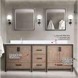 Ziva Freestanding 84 in. Freestanding Bathroom Vanity With Double Integrated Ceramic Sink, White Cultured Marble Top