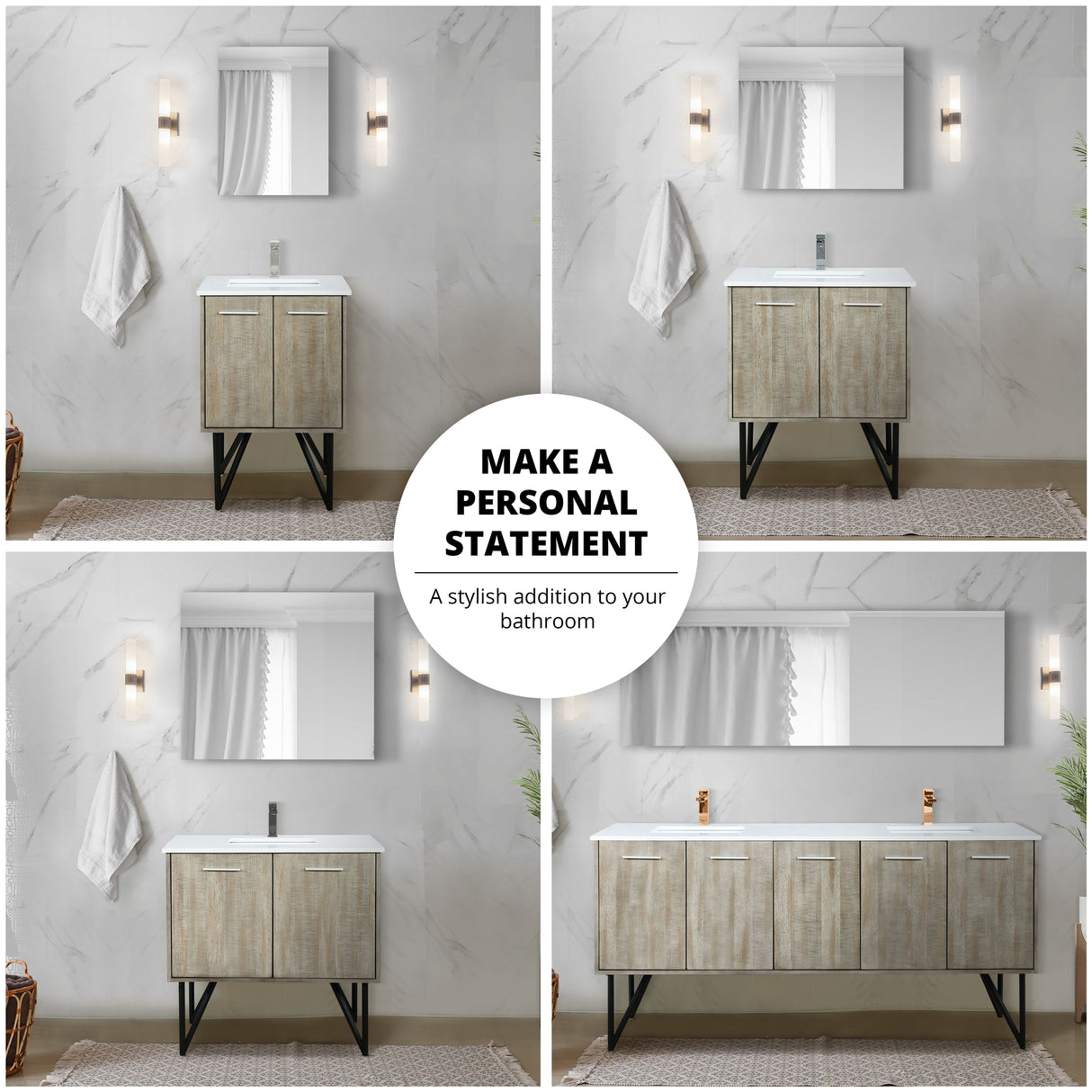 Lancy 60 in. Rustic Acacia  Freestanding Bathroom Vanity with White Quartz Top, White Square Sink, and Labaro Brushed Nickel Faucet Set