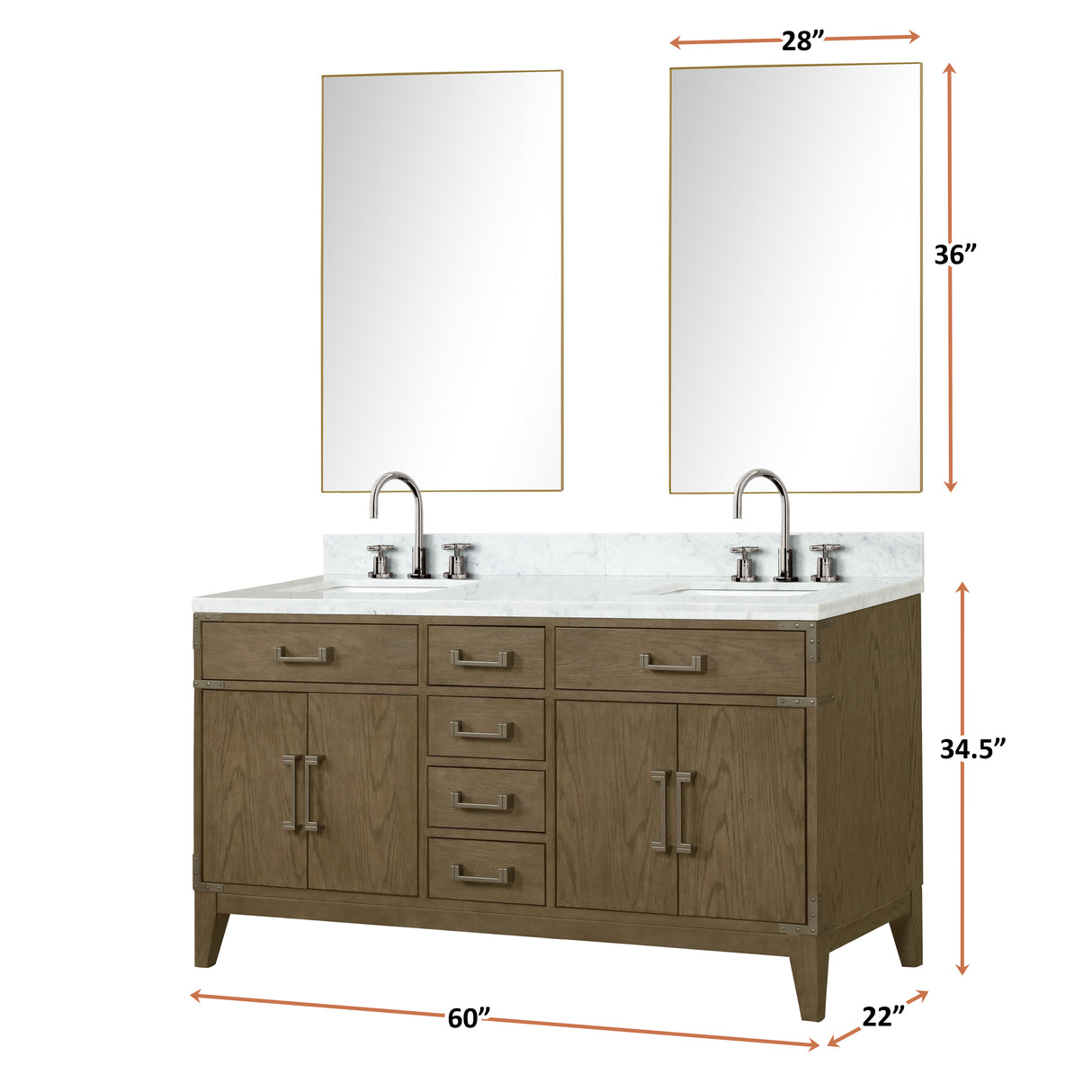 Laurel 60 in. Freestanding Bathroom Vanity with Carrara Marble Sink Top