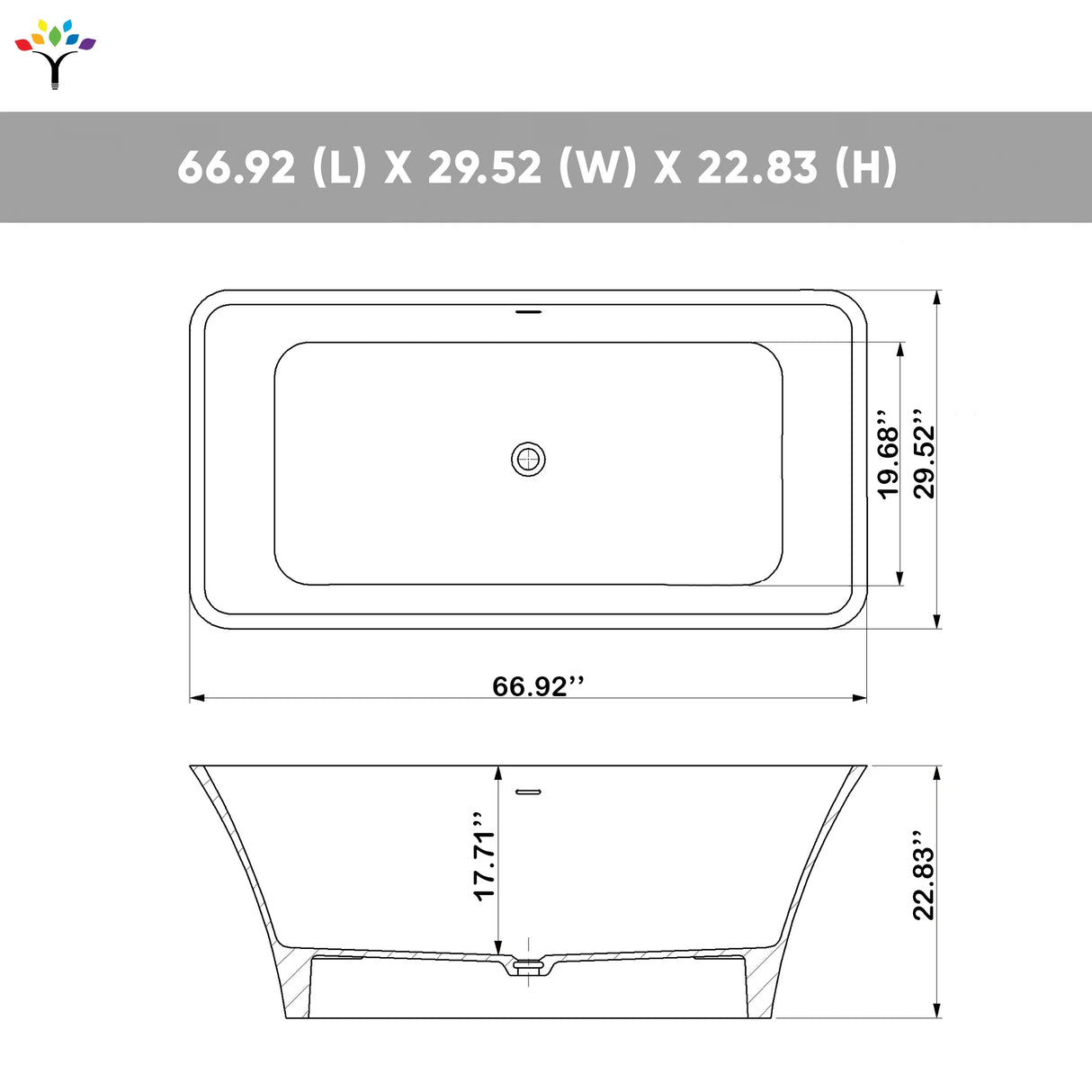 Liberty 67 in. Classic Series Acrylic Freestanding Soaking Bathtub in Glossy White with Chrome-Plated Drain Cover & Pop Up-Overflow Hole