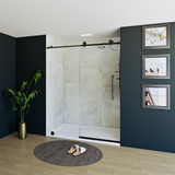 60" x 76" Frameless Shower Door with Black - Solid Surface Shower Base Tray - Shower Kit with covered drain - and 5pc Shower Wall System