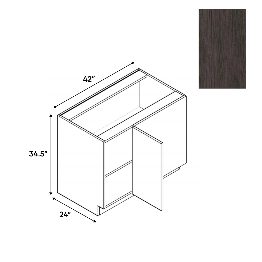 RTA - Carbon Frozen Wood Textured - Blind Corner Base Cabinet - 42"W x 34.5"H x 24"D - Frameless Cabinet