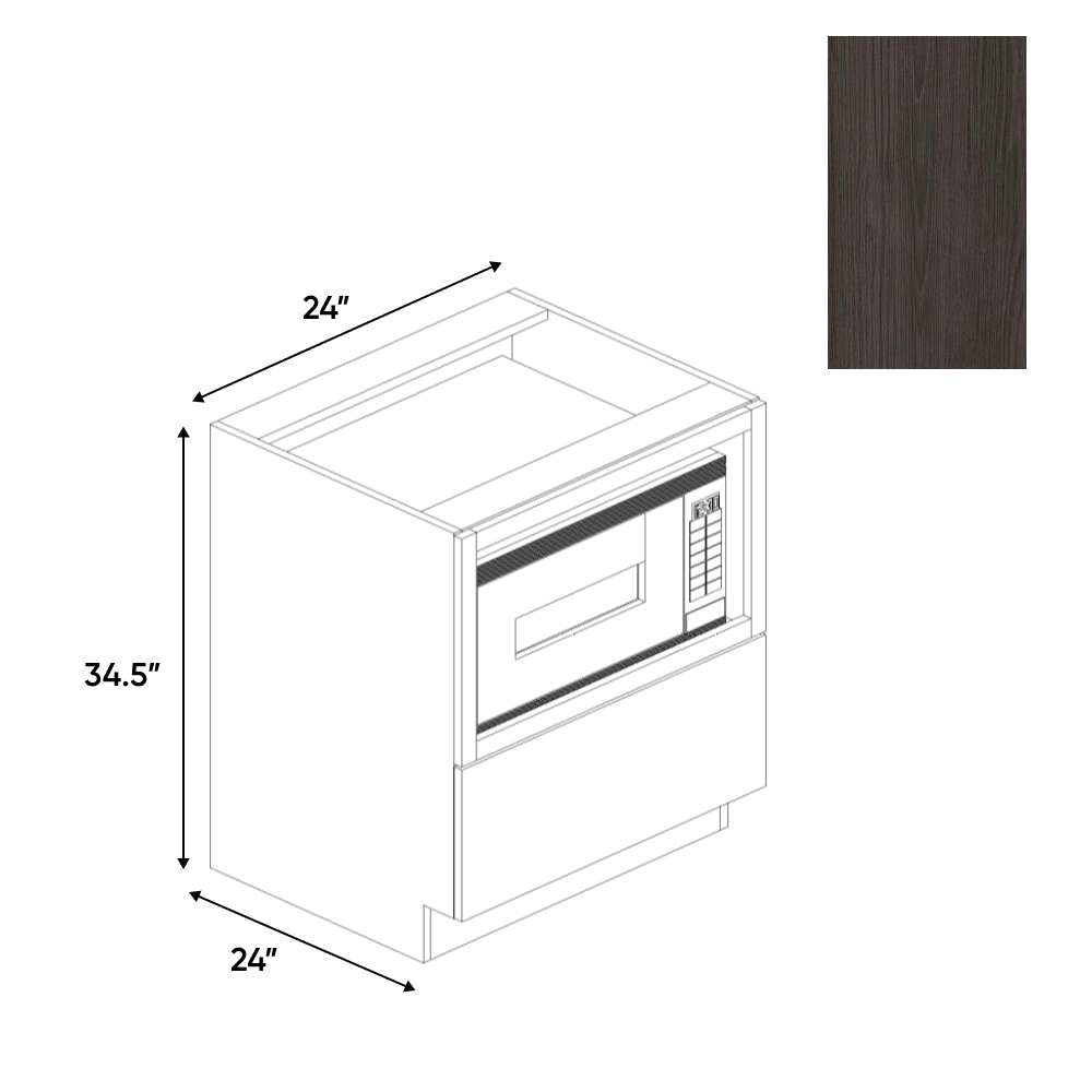 RTA - Carbon Frozen Wood Textured - Base Microwave Cabinet - 24"W x 34.5"H x 24"D - Frameless Cabinet