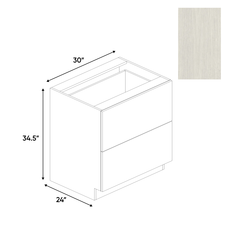 RTA - White Frozen Wood Textured - 2 Drawer Base Cabinet - 30"W x 34.5"H x 24"D - Frameless Cabinet