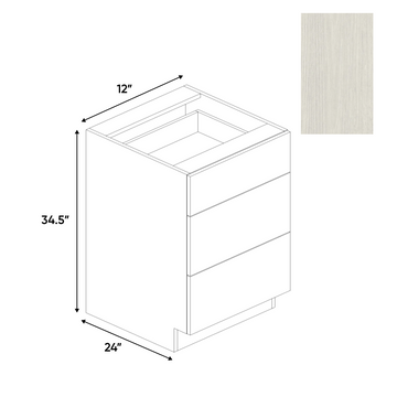 White Frozen Wood Textured - 3 Drawer Base Cabinet - 12