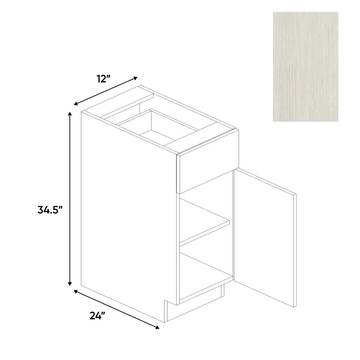 White Frozen Wood Textured - Single Door Base Cabinet - 12