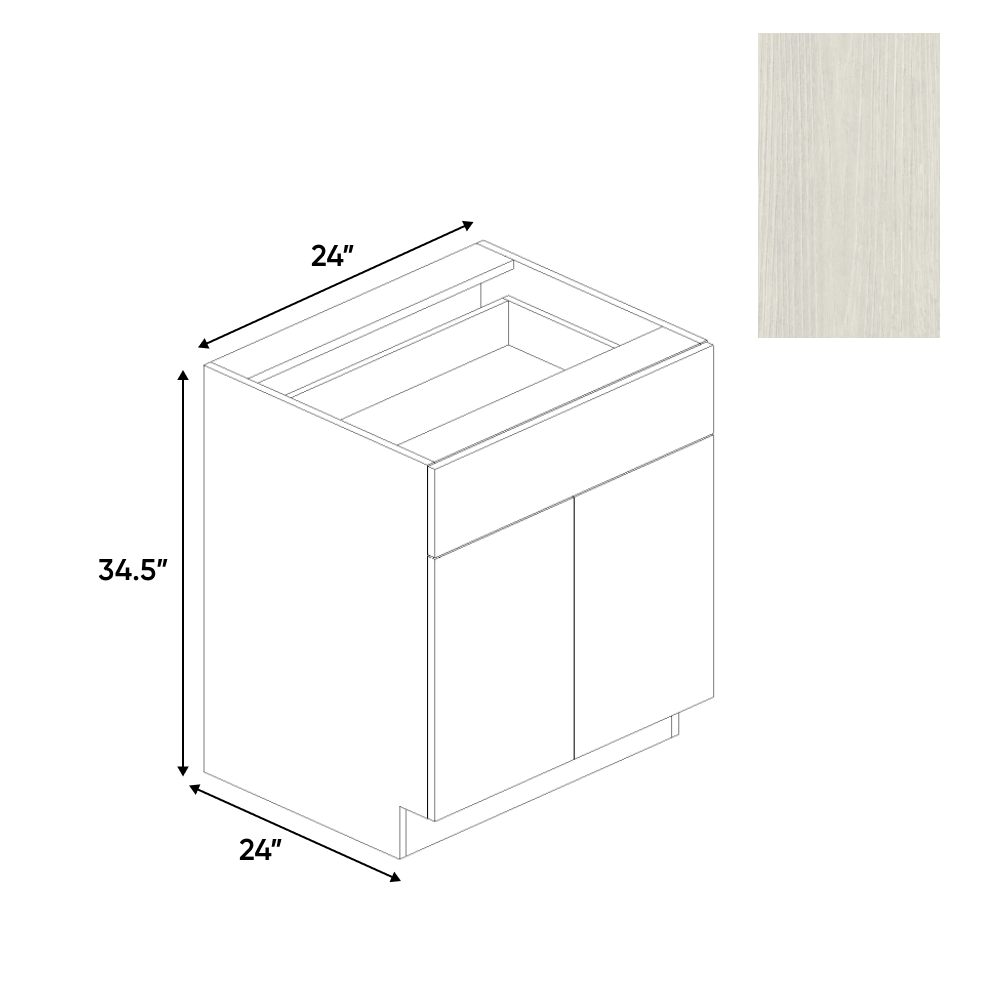 White Frozen Wood Textured - Double Door Base Cabinet - 24"W x 34.5"H x 24"D - Pre Assembled - Frameless Cabinet