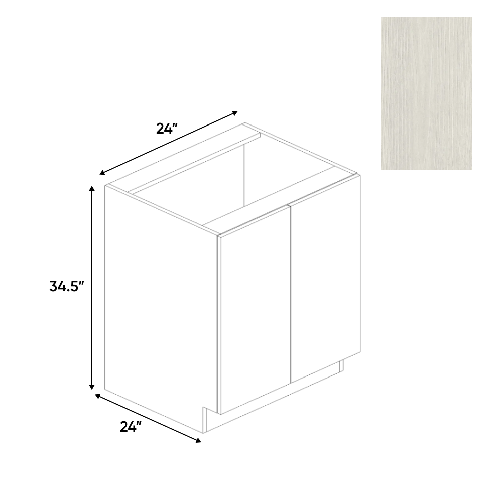 White Frozen Wood Textured - Base Full Height Cabinet - 24"W x 34.5"H x 24"D - Pre Assembled - Frameless Cabinet