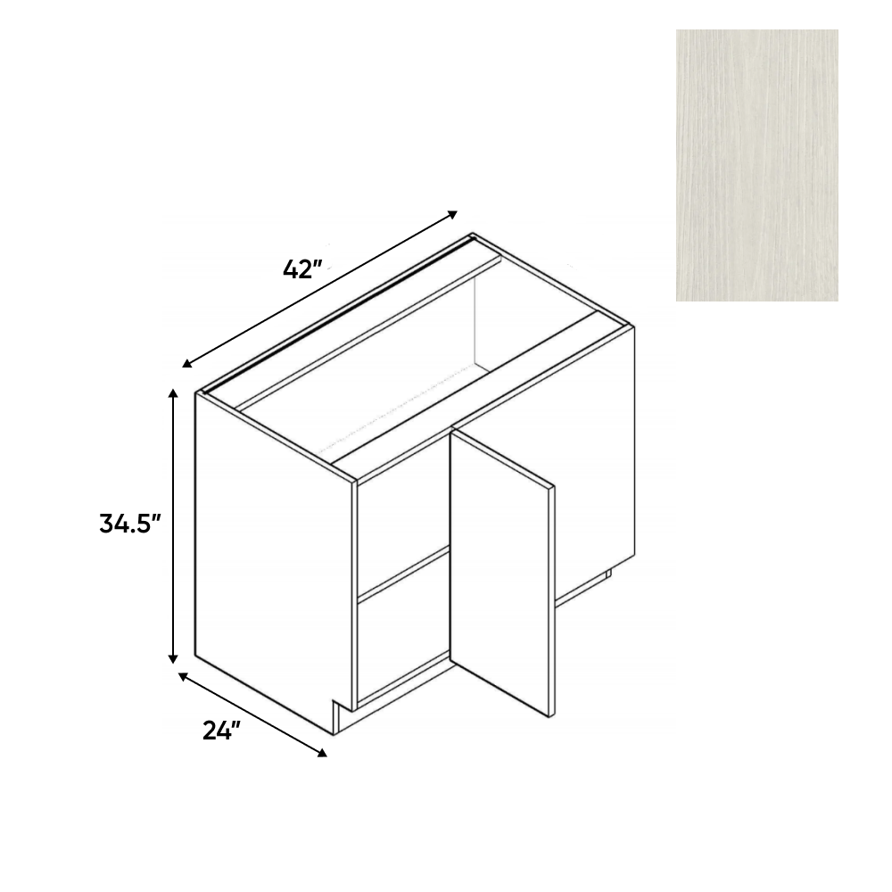 White Frozen Wood Textured - Blind Corner Base Cabinet - 42"W x 34.5"H x 24"D - Pre Assembled - Frameless Cabinet