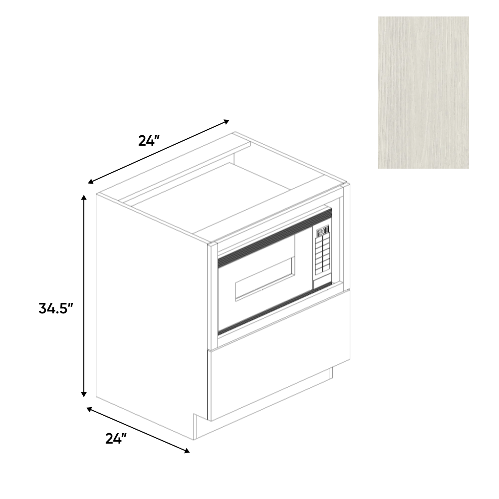 White Frozen Wood Textured - Base Microwave Cabinet - 24"W x 34.5"H x 24"D - Pre Assembled - Frameless Cabinet