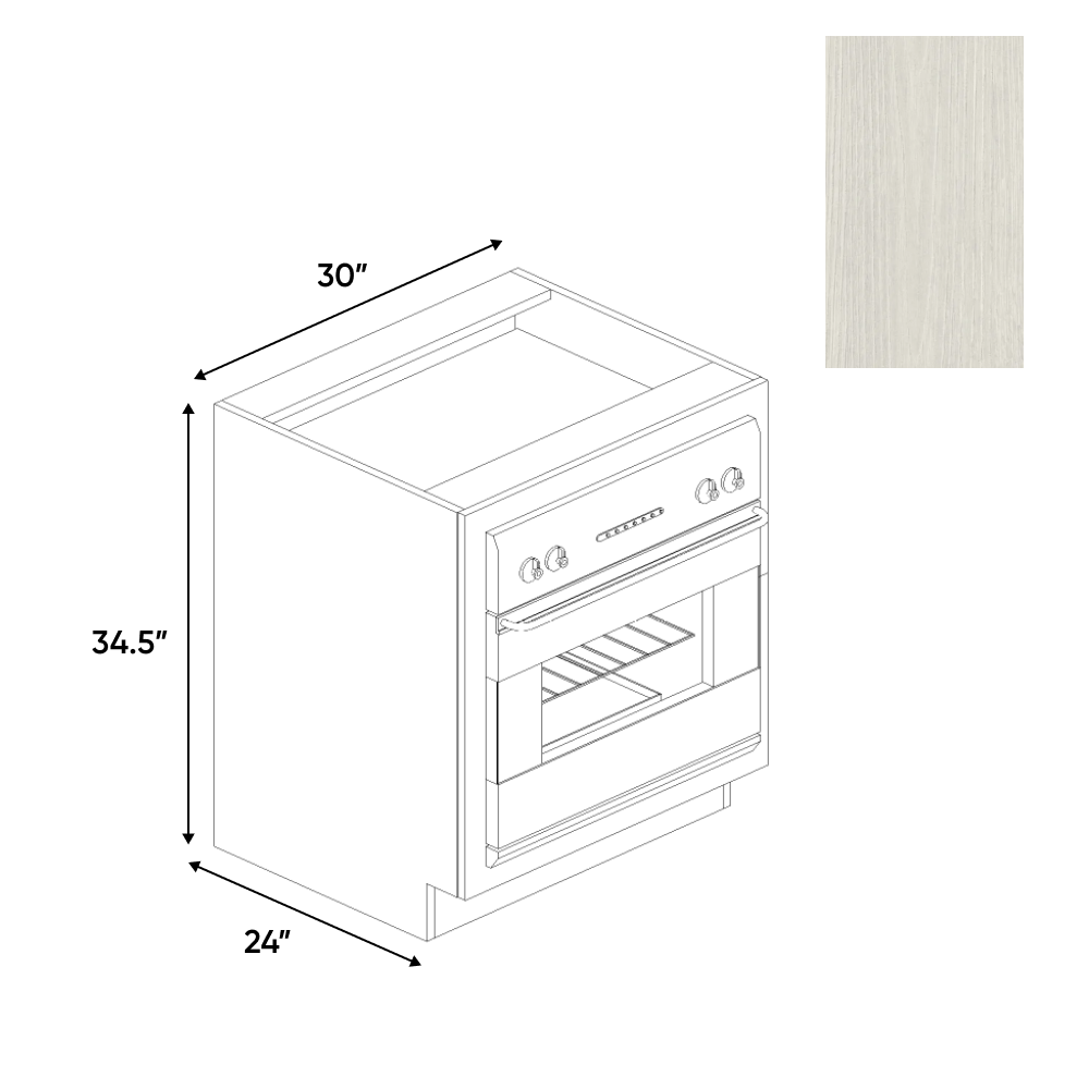 White Frozen Wood Textured - Base Oven Cabinet - 30"W x 34.5"H x 24"D - Pre Assembled - Frameless Cabinet