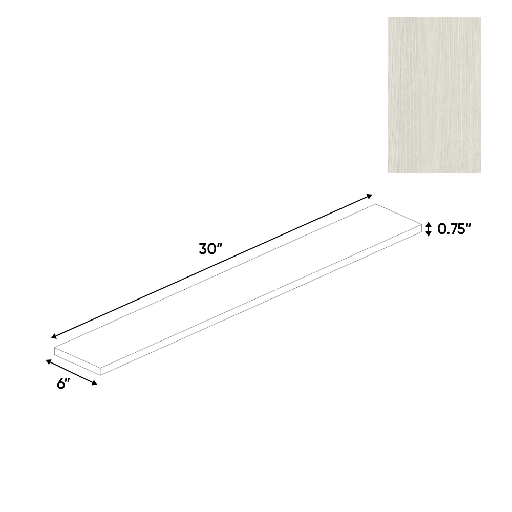 RTA - White Frozen Wood Textured - Filler Panel - 6"W x 30"H x 0.75"D - Frameless Cabinet