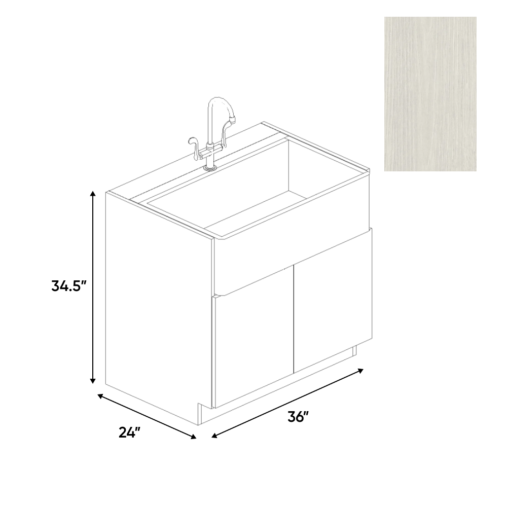 White Frozen Wood Textured - Farm Sink Base Cabinet - 36"W x 34.5"H x 24"D - Pre Assembled - Frameless Cabinet