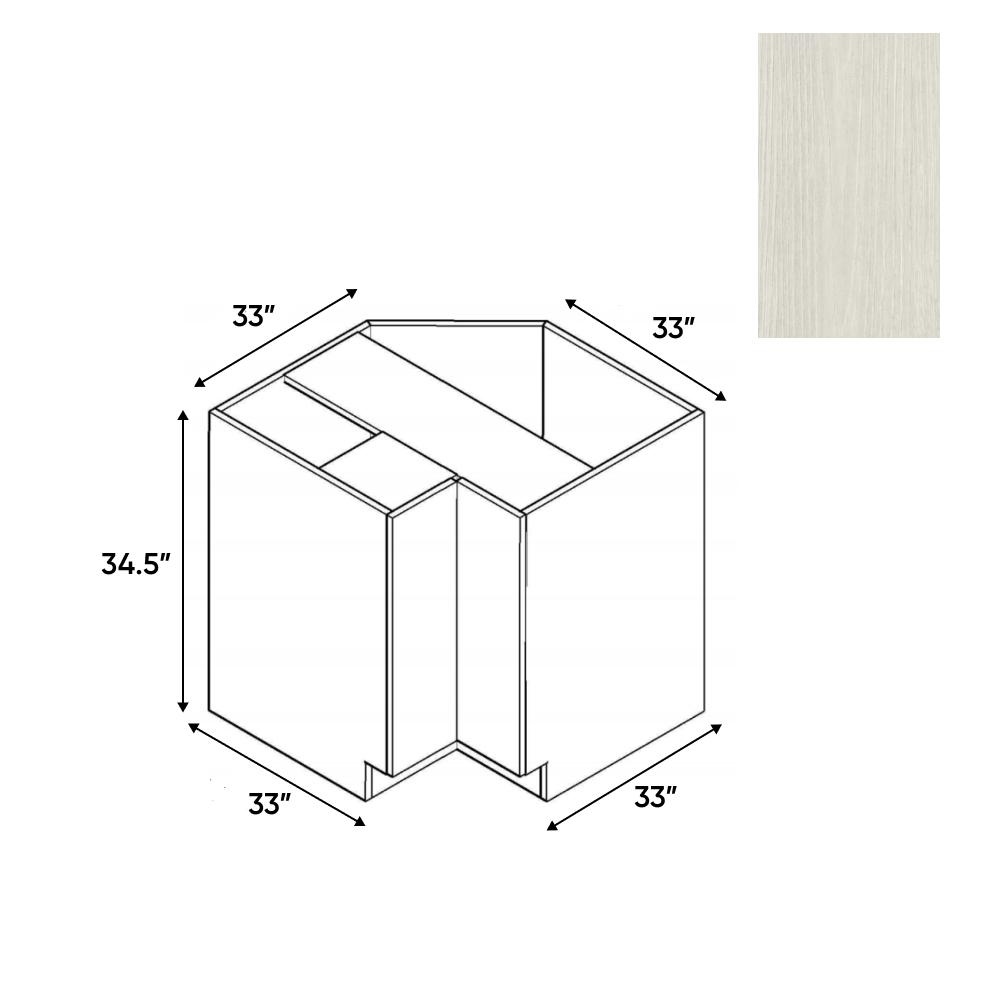 White Frozen Wood Textured - Lazy Susan Base Cabinet - 33"W x 34.5"H x 33"D - Pre Assembled - Frameless Cabinet