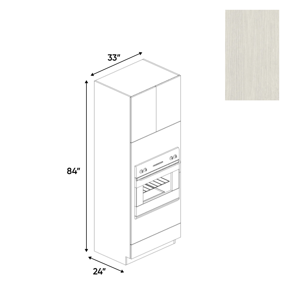 RTA - White Frozen Wood Textured - Tall Oven Cabinet - 33"W x 84"H x 24"D - Frameless Cabinet