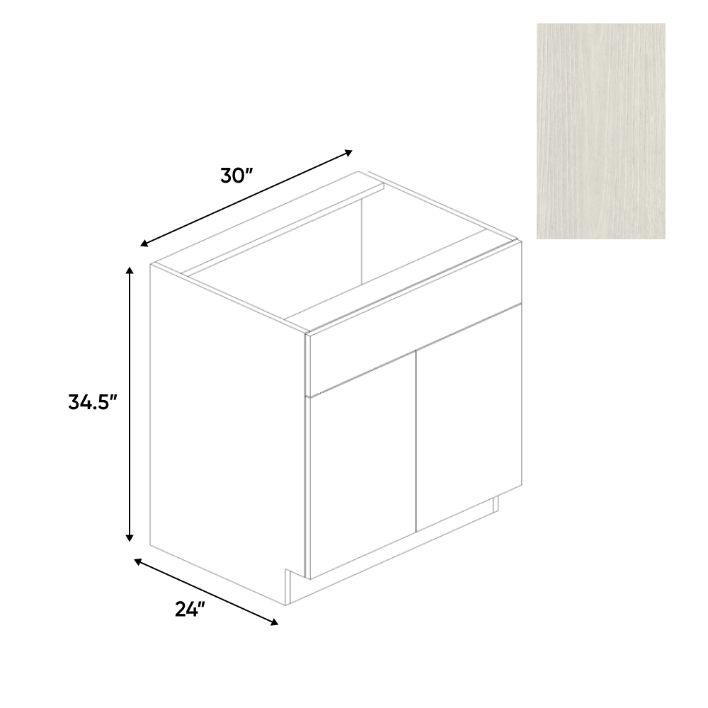 White Frozen Wood Textured - Sink Base Cabinet - 30"W x 34.5"H x 24"D - Pre Assembled - Frameless Cabinet