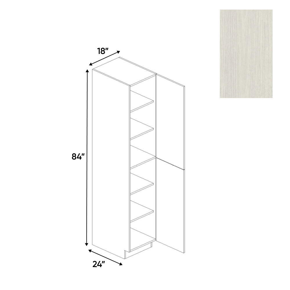 RTA - White Frozen Wood Textured - Tall Pantry Cabinet - 18"W x 84"H x 24"D - Frameless Cabinet