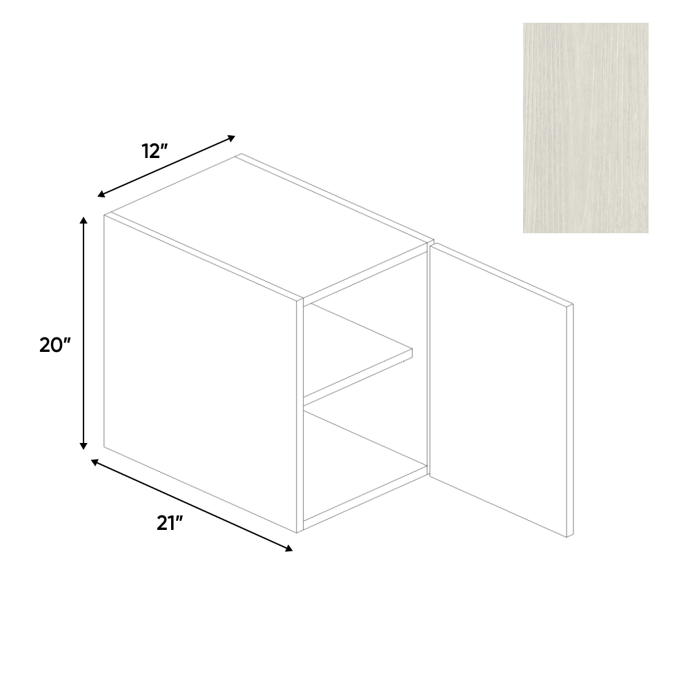 RTA - White Frozen Wood Textured - Vanity Hanging Base Cabinet - 12"W x 20"H x 21"D - Frameless Cabinet
