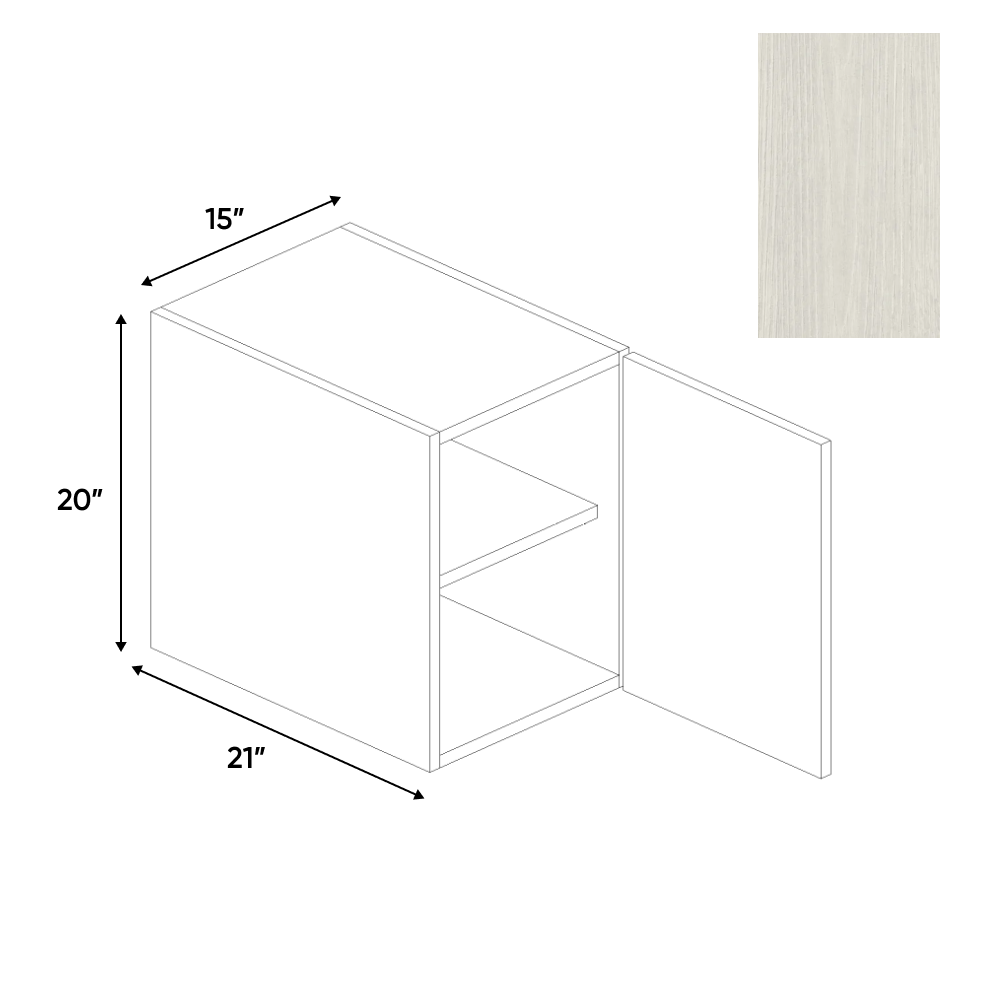 RTA - White Frozen Wood Textured - Vanity Hanging Base Cabinet - 15"W x 20"H x 21"D - Frameless Cabinet