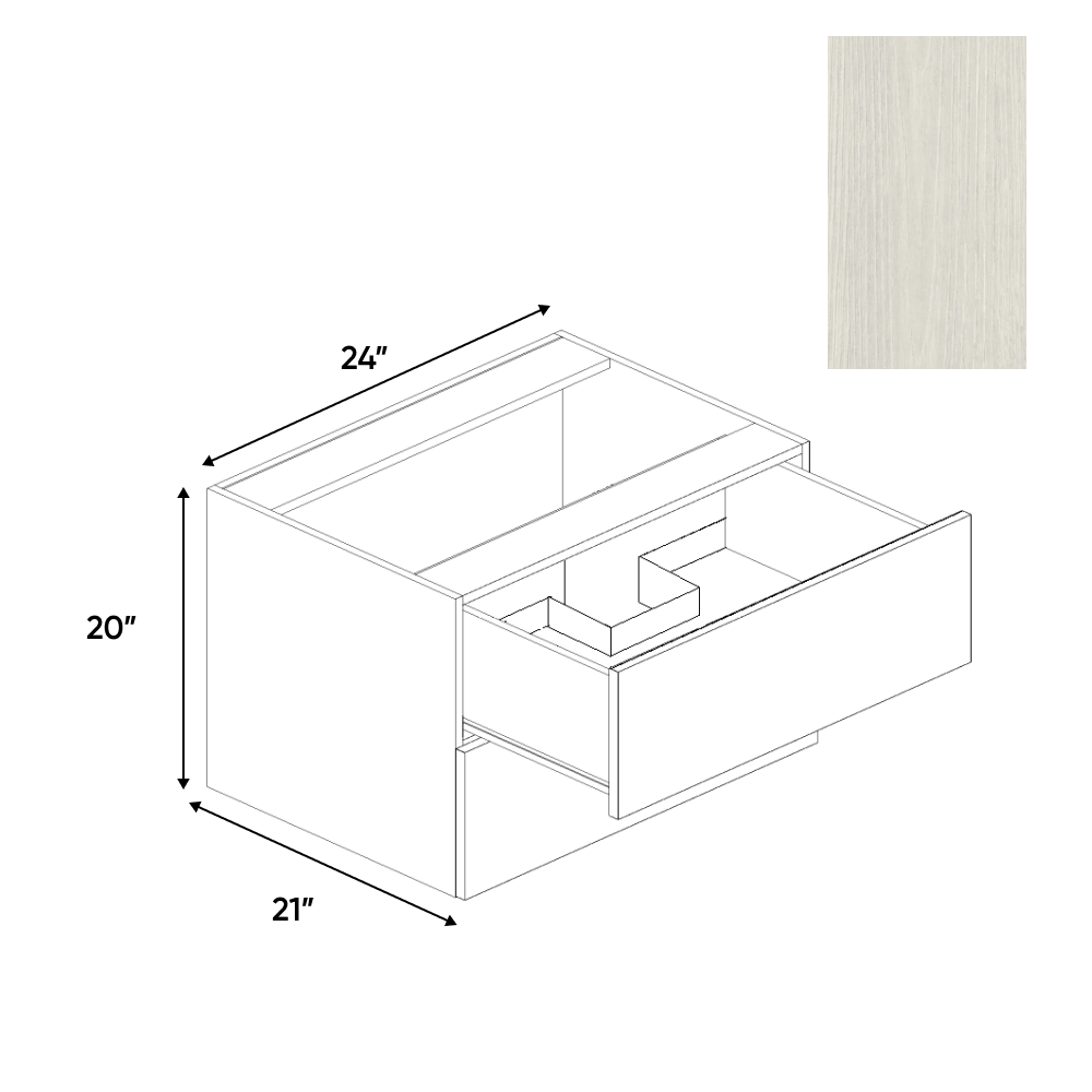 White Frozen Wood Textured - Vanity Hanging Drawer Sink Base Cabinet - 24"W x 20"H x 21"D - Pre Assembled - Frameless Cabinet