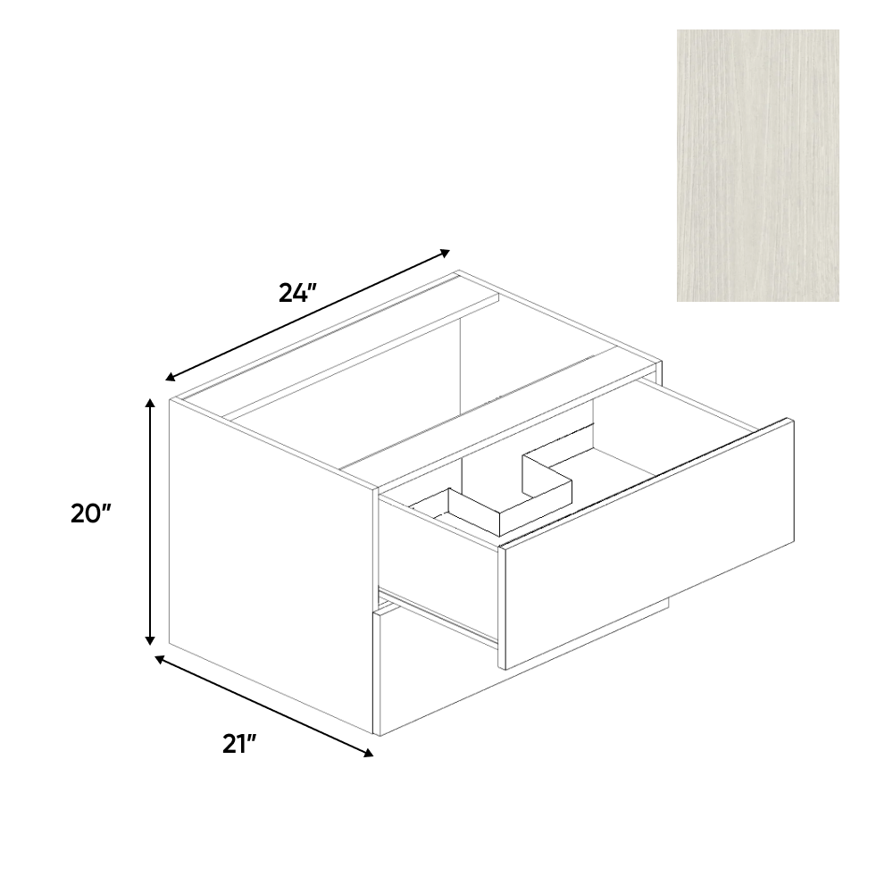 RTA - White Frozen Wood Textured - Vanity Hanging Drawer Sink Base Cabinet - 24"W x 20"H x 21"D - Frameless Cabinet