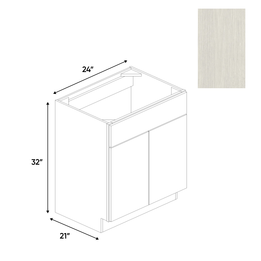 White Frozen Wood Textured - Vanity Sink Base Cabinet - 24"W x 30"H x 21"D - Pre Assembled - Frameless Cabinet