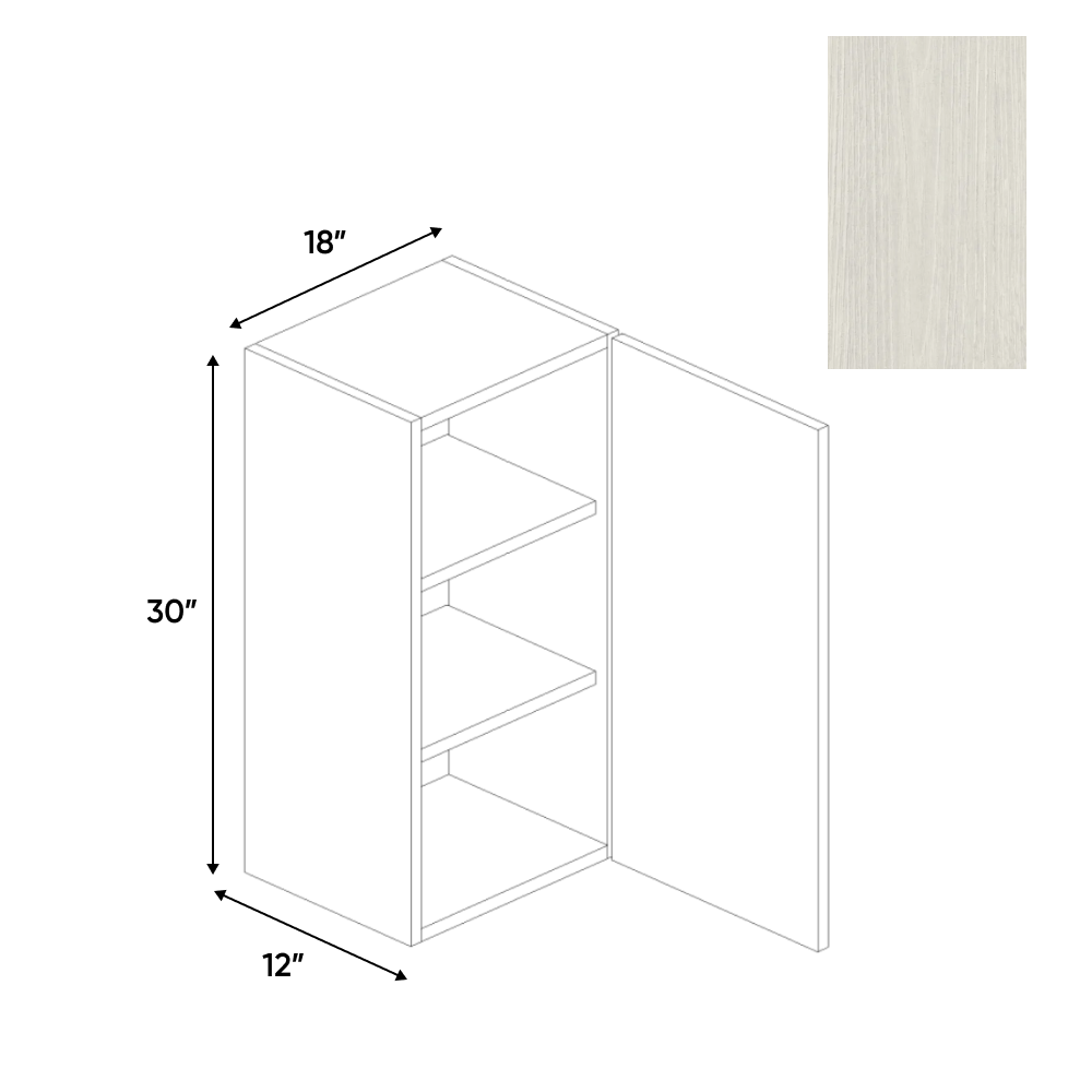 RTA - White Frozen Wood Textured - Wall Cabinet - 18"W x 30"H x 12"D - Frameless Cabinet