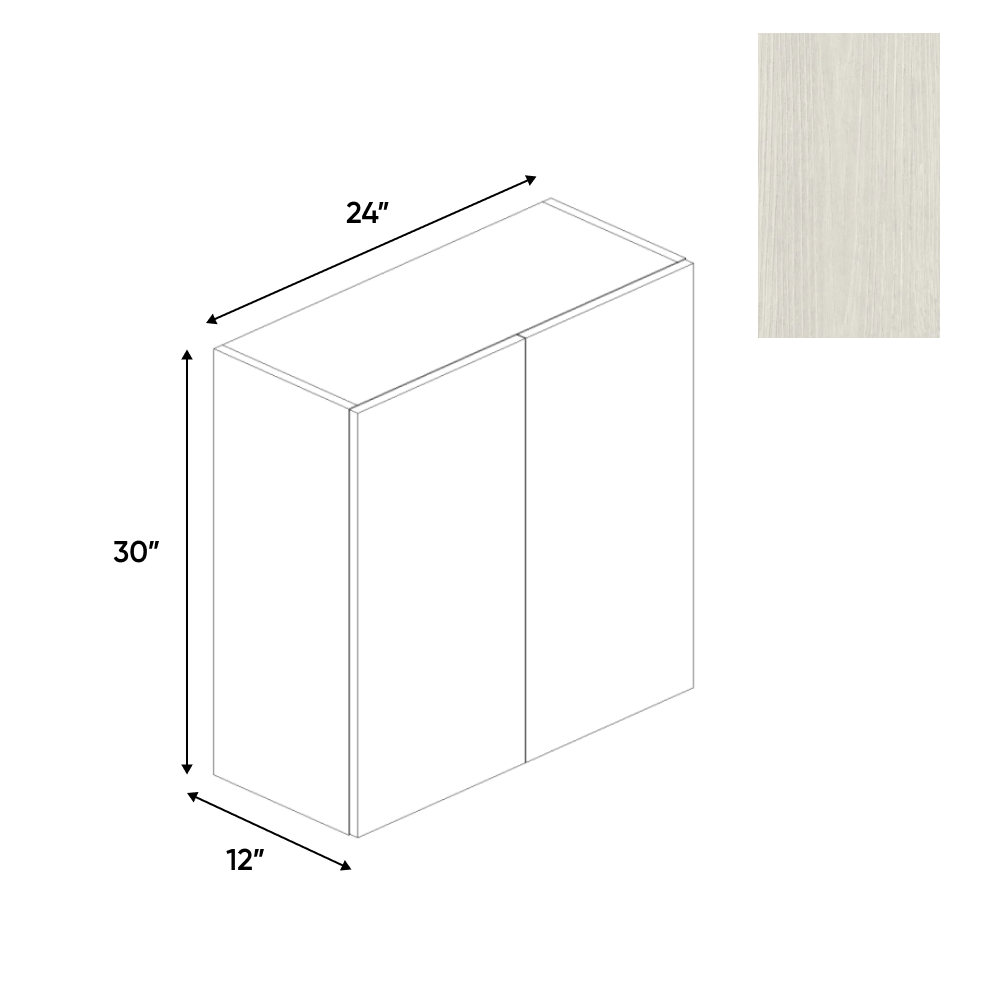 RTA - White Frozen Wood Textured - Wall Cabinet - 24"W x 30"H x 12"D - Frameless Cabinet