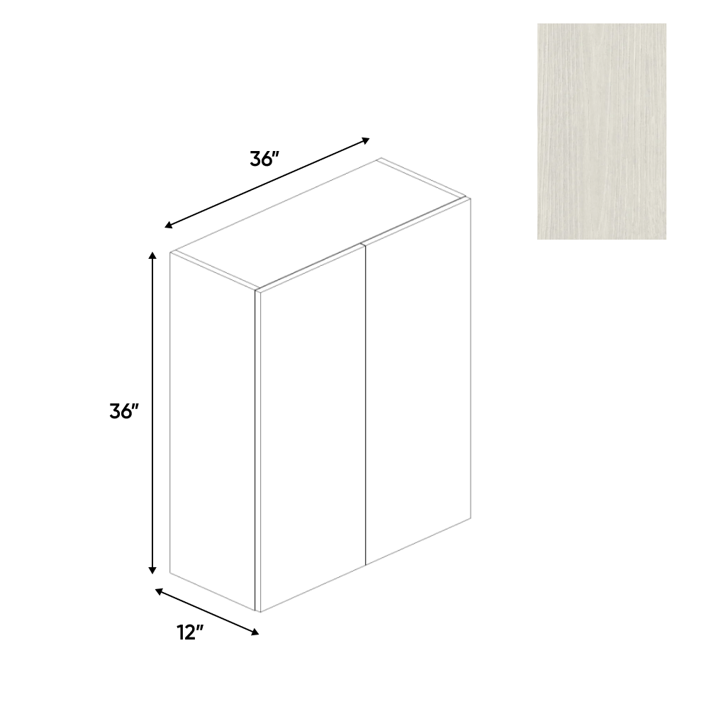 RTA - White Frozen Wood Textured - Wall Cabinet - 36"W x 36"H x 12"D - Frameless Cabinet