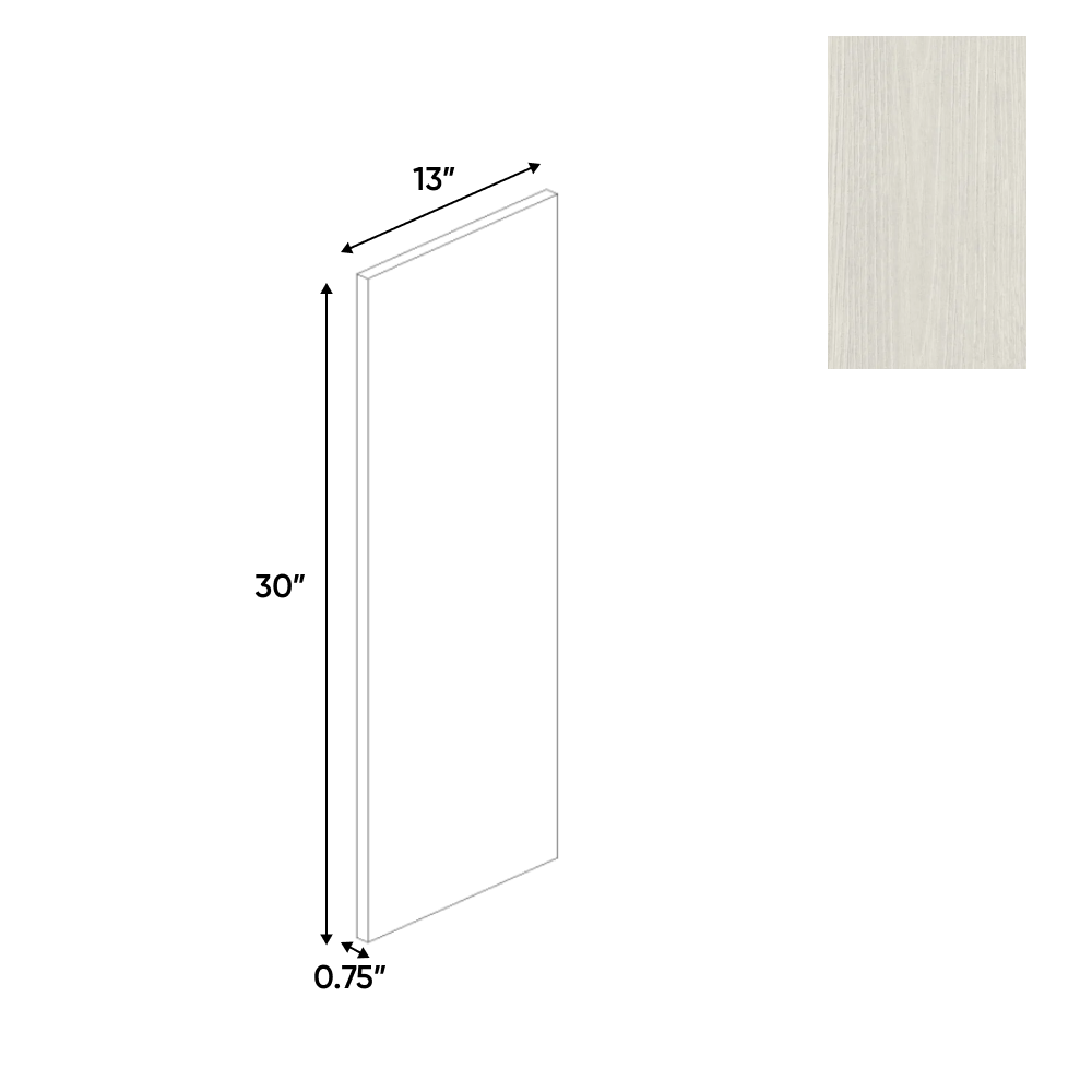 RTA - White Frozen Wood Textured - Finished End Wall Panel - 13"W x 30"H x 0.75"D - Frameless Cabinet