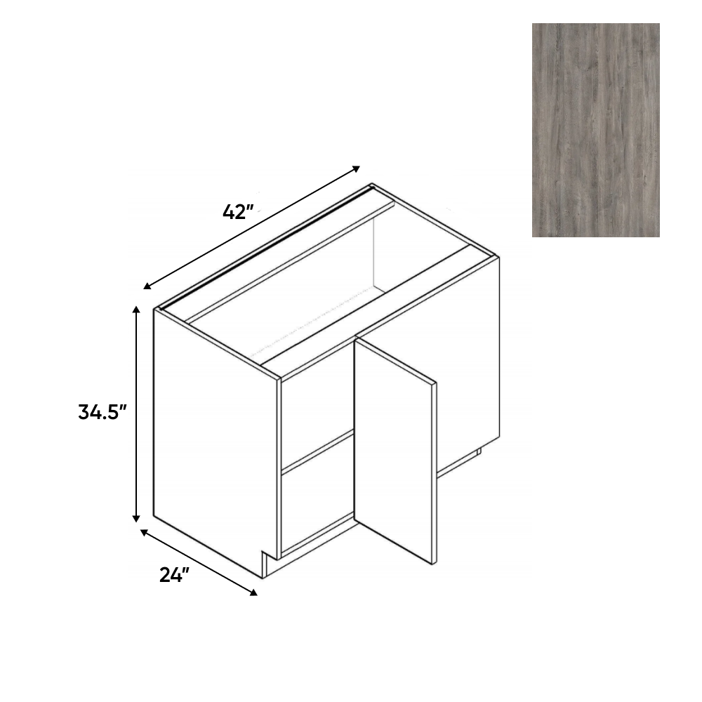 Lakeland Oak 02 Textured - Blind Corner Base Cabinet - 42"W x 34.5"H x 24"D - Pre Assembled - Frameless Cabinet