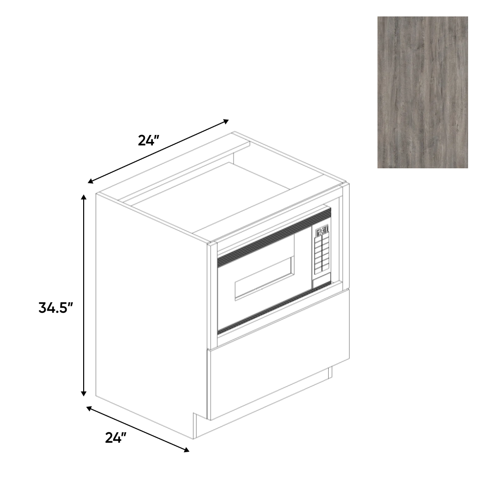 Lakeland Oak 02 Textured - Base Microwave Cabinet - 24"W x 34.5"H x 24"D - Pre Assembled - Frameless Cabinet