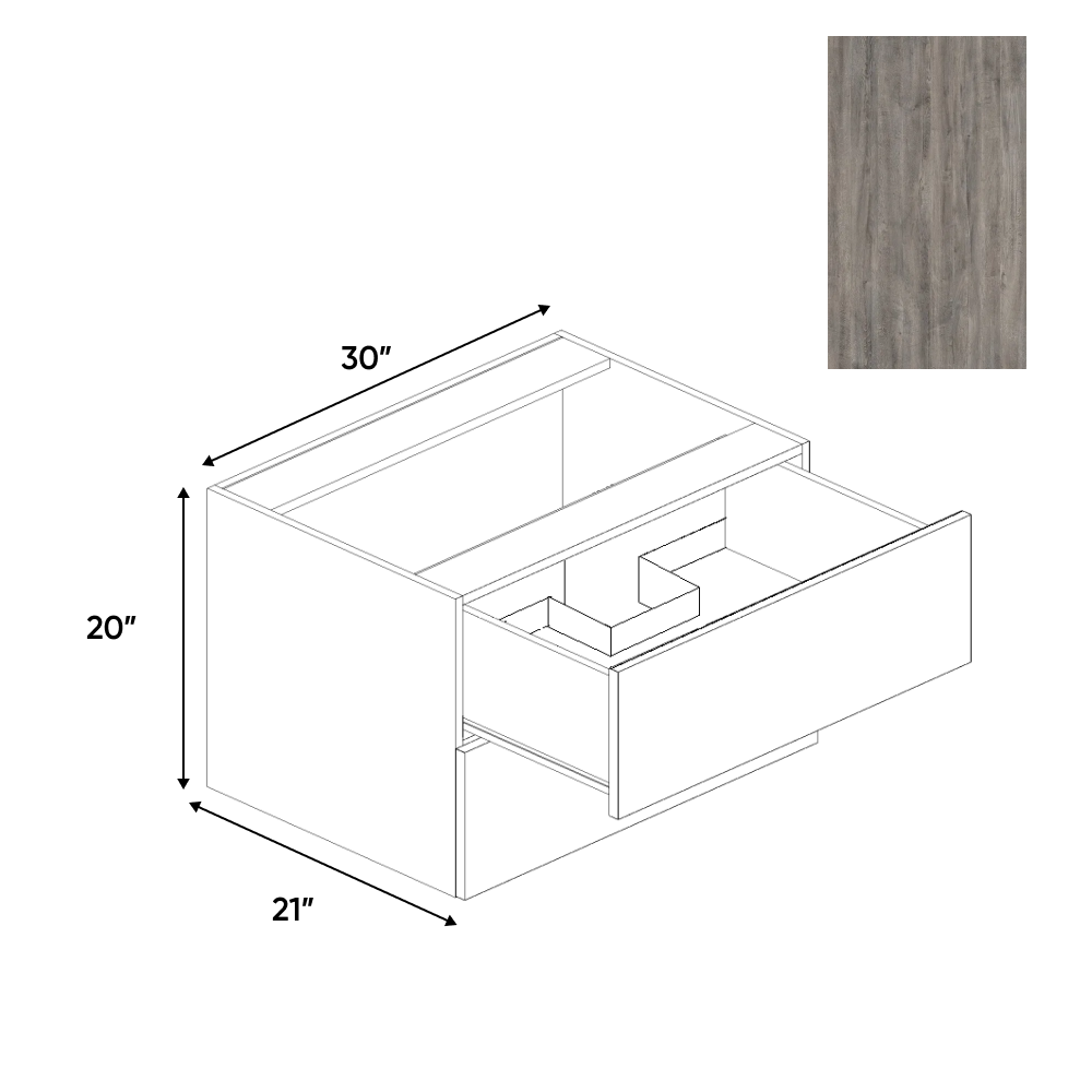 RTA - Lakeland Oak 02 Textured - Vanity Hanging Drawer Sink Base Cabinet - 30"W x 20"H x 21"D - Frameless Cabinet