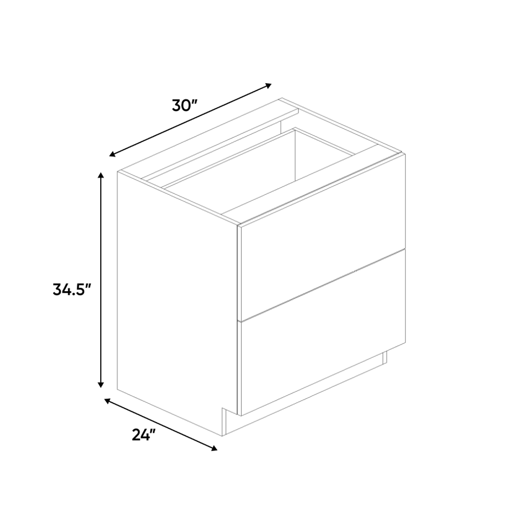 RTA - Gris Nube Matte - 2 Drawer Base Cabinet - 30"W x 34.5"H x 24"D - Frameless Cabinet